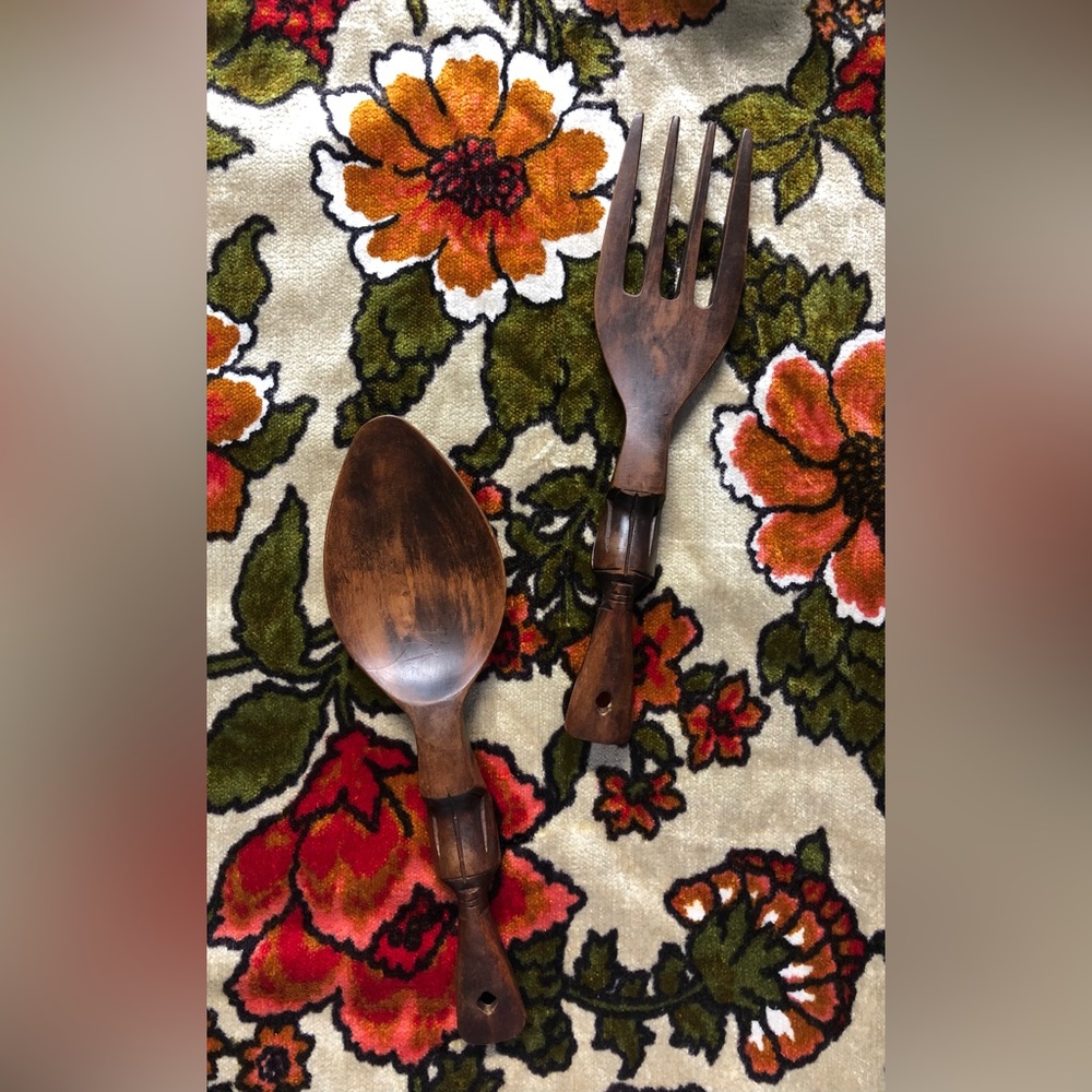 Vintage Wooden Decorative Utensils Spoon & Fork Made In The Philippines